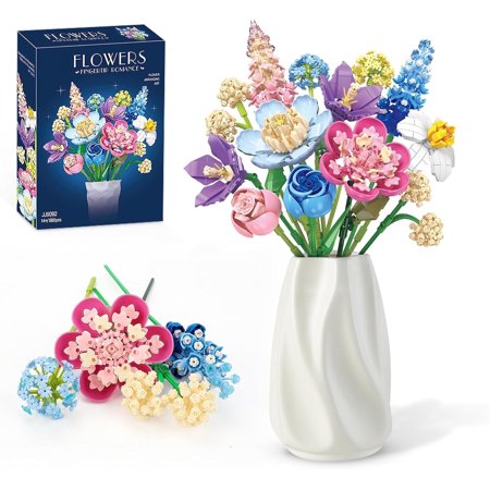 Flowers Bouquet Building Set for Adults, Compatible with Lego Botanical Collection, Rose Building Blocks Kit for Home Decor, ?Day Valentine's Day Gift for Her Women Mom Wife, No Vase (880 Pcs)