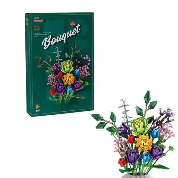 Flowers Bouquet Building Set, DIY Artificial Flower Bouquet Set, Indoor Home Decor Display, Unique Creative Birthday Gifts for Women, Boys and Girls Y101