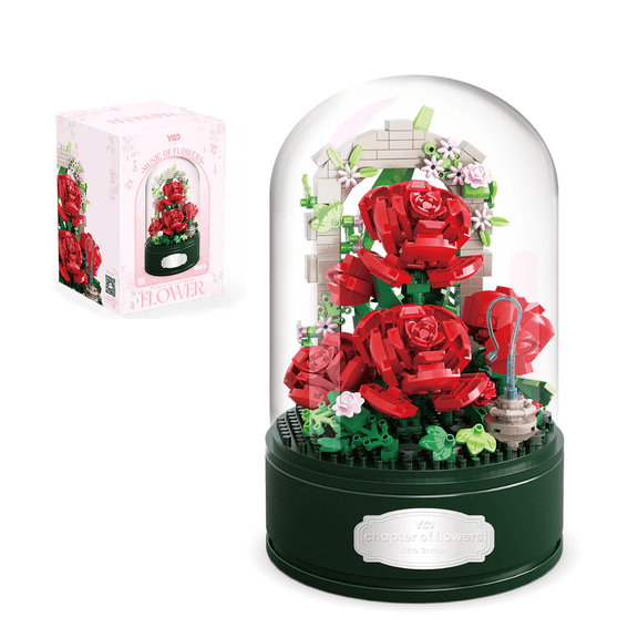 Flowers Bouquet Building Set Rose Music Box Kit for Adults Compatible with Lego