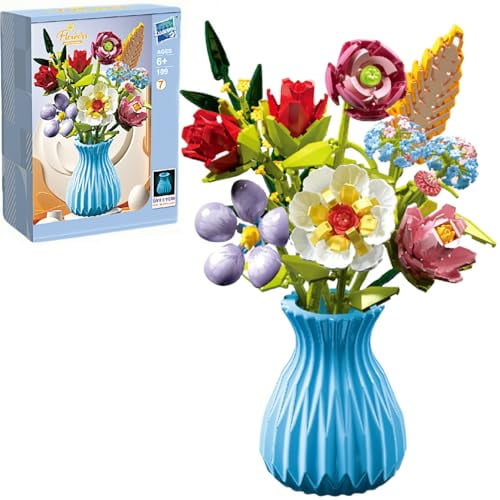 Flowers Bouquet Building Set with Vase Compatible with Lego,691PCS Artificial Flowers for Home Decor,Wildflower Botanical Collection for Home Decor,Gift for Her & Him and Kids Girls