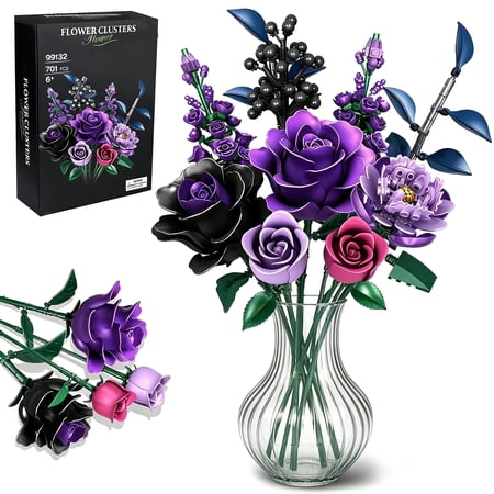 Flowers Bouquet Building Set Compatible with Lego, Rose Flowers Botanical Collection, Gift for Valentine Day, Birthday, Mother's Day, Home Decoration for Girls Women Kids aldult 6+