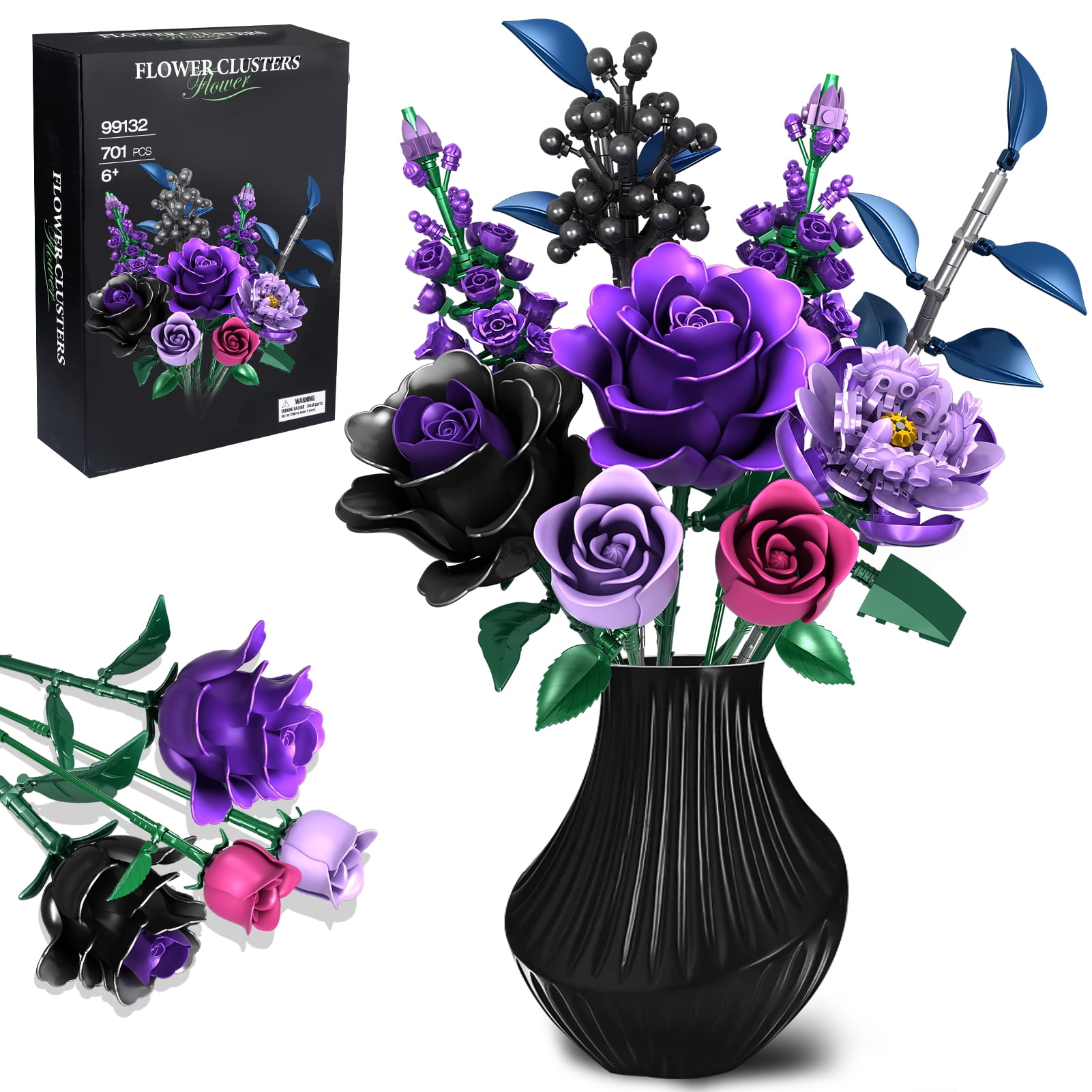 Flowers Bouquet Building Set Compatible with Lego, Rose Flower Botanical Collection Home Decoration, Gift for Valentine Day, Birthday, Mother's Day, Building Toys for Girls Women Kids aldult 6+