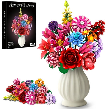 1316 PCS Building Blocks Flowers Set, Compatible with Lego Classic Bricks, Creative Flower Bouquet Model Kit for Kids Adults, Home Desk Decor Birthday Gift