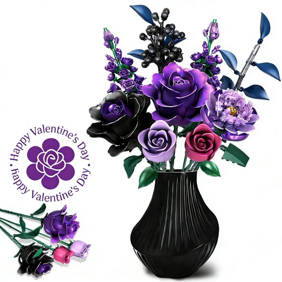 Flowers Bouquet Building Set Compatible with Lego, Rose Flower Botanical Collection Home Decoration, Gift for Valentine Day, Birthday, Mother's Day, Building Toys for Girls Women Kids aldult 6+
