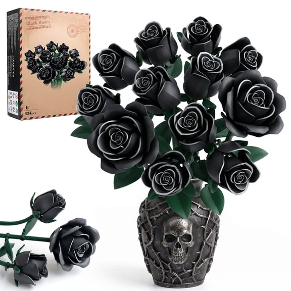 Flowers Bouquet Building Block Set Compatible with Lego, 12 Black Roses Botanical Collection Gift for Girls Kids Women Valentine's Day Mothers Day Christmas Birthday gift, 624 PCS