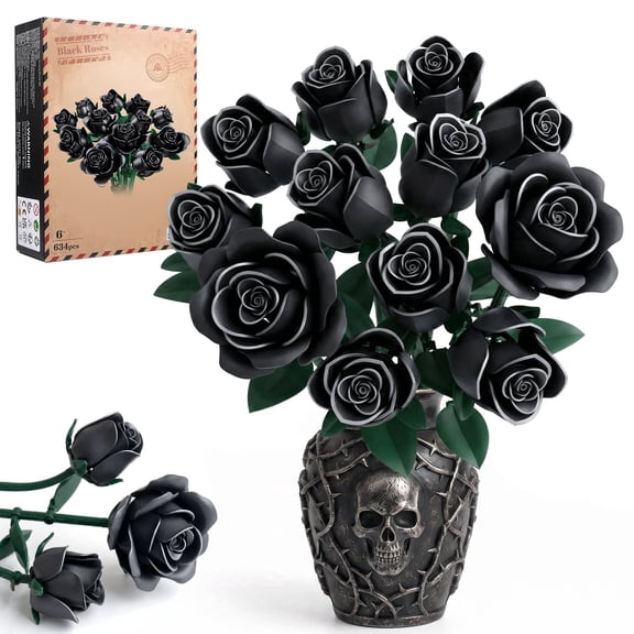 OKKIDY 12 Black Roses Botanical Collection set Compatible with Lego, 624 PCS ABS Botanical Flower Kit, Home Office Decor, Gift for her for Holiday & Birthday