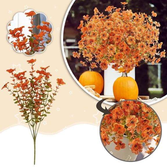Flowers Branch Autumn Purple Sunset Indoor - Realistic Aquatic -like Floral Arrangement for Home Festival Display, 14.5 inch, Orange