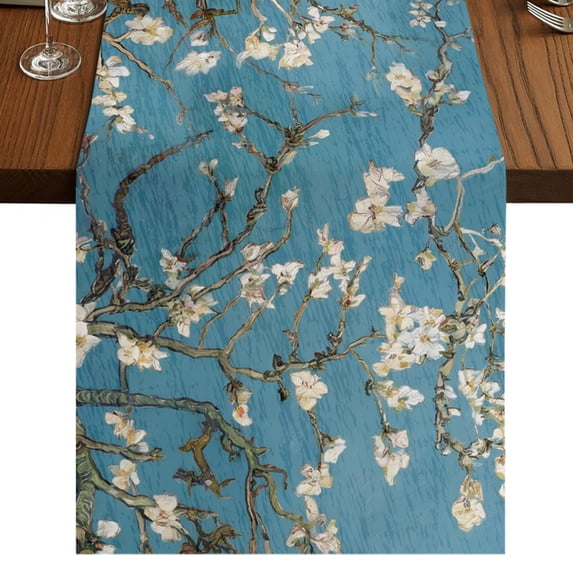 Flowers Branches Table Runner 60 Inches Long, Cotton Linen Table Runner ...
