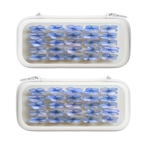 Flowers Bright Blue, Carrying Case For Nintendo Switch & OLED Version, Eva Lightweight Shockproof Protective Pouch Case for Game Console & Accessories with 10 Game Card Slot & Wristband, White