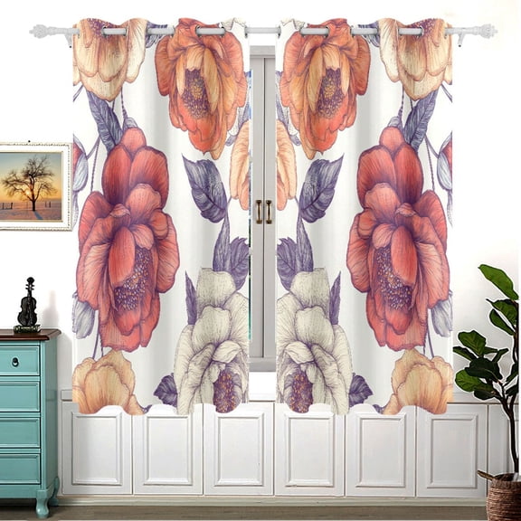 Flowers Bright and Colorful 63x55in Window Curtain Panels 63x55in 2-Piece Heavy Duty 80% Light Blocking