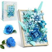 Flowers Building Set for Adults, Compatible with Lego Flowers Roses Plants Picture Frame, Botanical Collection Wall Art Home Office Decor, Ideas Gift Building Toy for Boys Girls (728 PCS) (Blue)