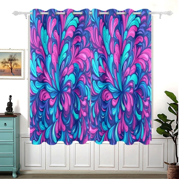Flowers Burst Of Colors Thermal Blackout Curtains 63x55 Inch 2 Panels Grommet Window Drapes for Bedroom Living Room