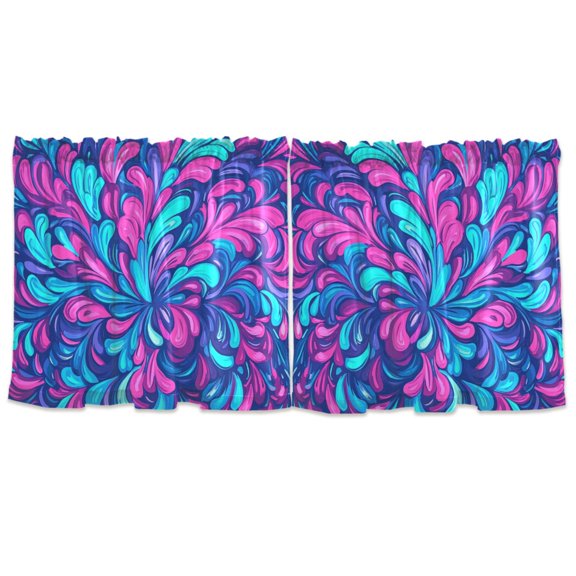 Flowers Burst Of Colors Tier Curtains for Kitchen 57x24 Inch Semi Sheer Light Filtering Half Window Curtains 2 Panels