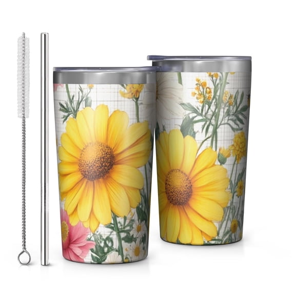 Flowers and Butterflies 10oz Tumblers Stainless Steel Tumbler with Lid and Straw,Vacuum Insulated Double Wall Travel Tumbler Cups with Cleaning Brush for Coffee, Tea