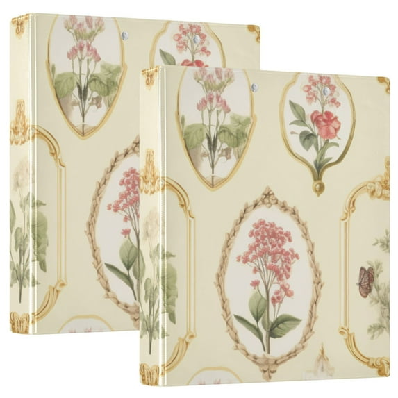 Flowers Butterflies Framework 3 Ring Binders 1.5 inch Hardcover File Folders with Interior Pockets A4 Size Organizer for School Office Hospital Set of 2