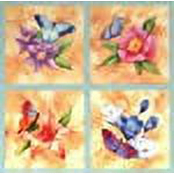 Flowers & Butterflies Tile stick-Ups (12 pcs. 4-1/4 inch square tile covers)