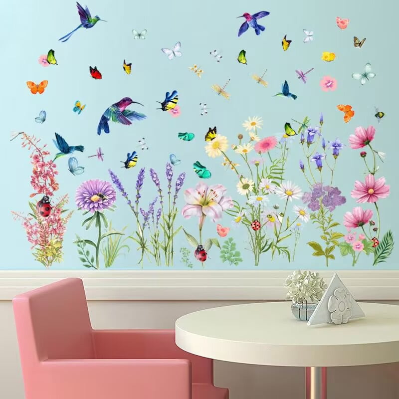Flowers Butterflies Wall Decals Chrysanthemums Dragonflies Rose ...