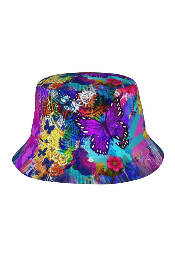 Flowers Butterflies Watercolor Bucket Hat,Packable Sun Cap,Max Protection For Uva,Perfect For Fishing Gardening Hiking Camping