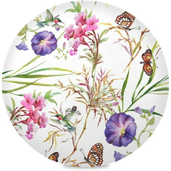 Flowers Butterfly Elastic Fitted Edged Round Tablecloth Fade resistant Anti-Shrink Table Cloth Washable Table Cover for Indoor or Outdoor and anywhere you wanna use it 48"X 48"