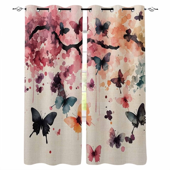 Flowers Butterfly Kitchen Curtains Vintage Rustic Ombre Spring Floral Cafe Short Curtains for Bathroom Blackout Window Curtain Small Window Treatment Drapes for Bedroom Living Room 27.5"x39"x2