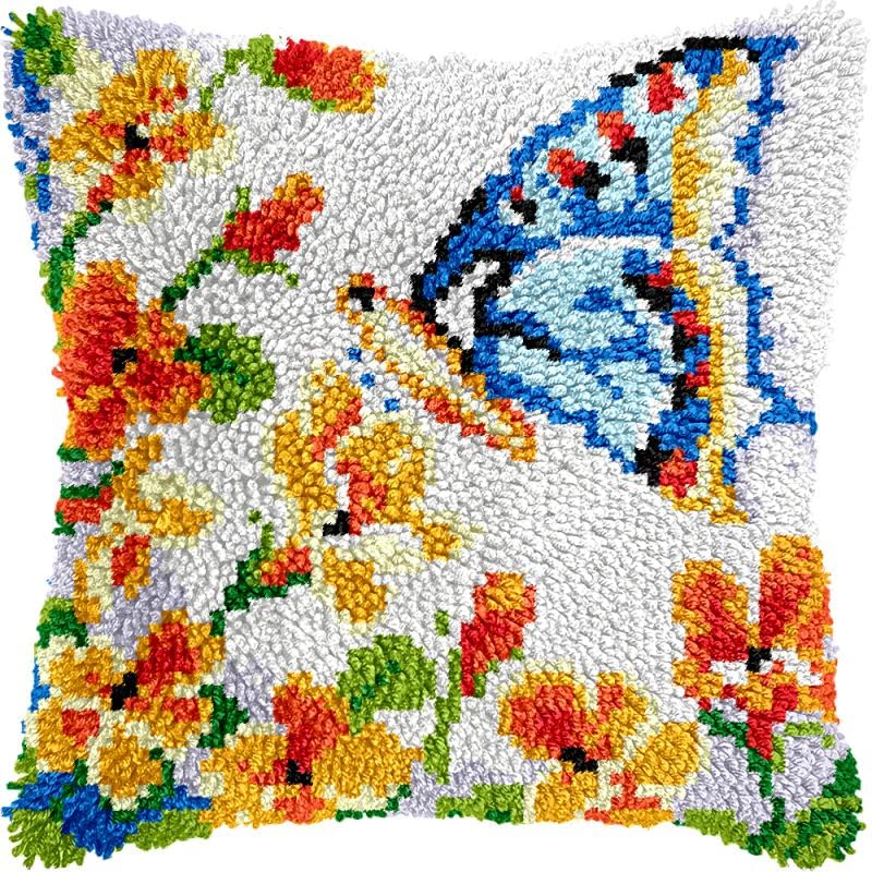 Flowers Butterfly Latch Hook Pillow Kits Cushion Pillowcase with Pattern Printed Canvas Sofa Hooking Pillows Crafts Embroidery Latch Hooking Crochet Kits 17x17 inch(4)