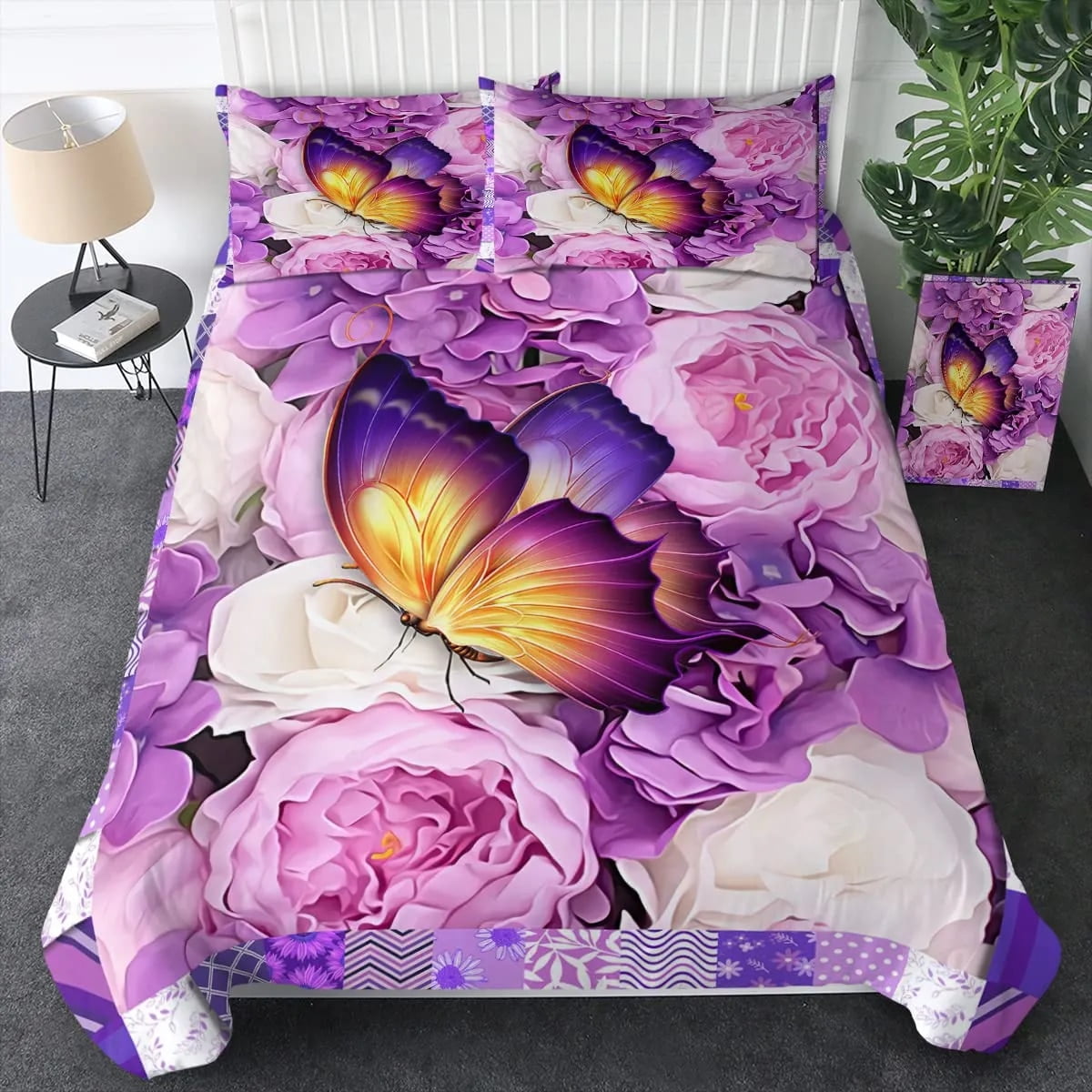 Flowers & Butterfly Lilac Duvet Cover Sets 2/3 Pieces Purple Lilac