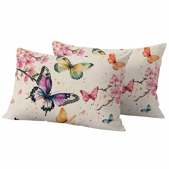Flowers Butterfly Outdoor Waterproof Pillow Covers, Vintage Farmhouse Spring Floral Decorative Rectangle Throw Pillowcase Sofa Cushion Sham for Patio/Couch/Chair, 20"x12" 2 Pack