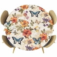 thumbnail image 1 of Flowers Butterfly Round Fitted Table Cover Leaf Floral Retro Waterproof Table Cloth with Elastic Edge Wipeable Tablecloth for Picnic Camping Party Fits 36"-44" Diameter, 1 of 8