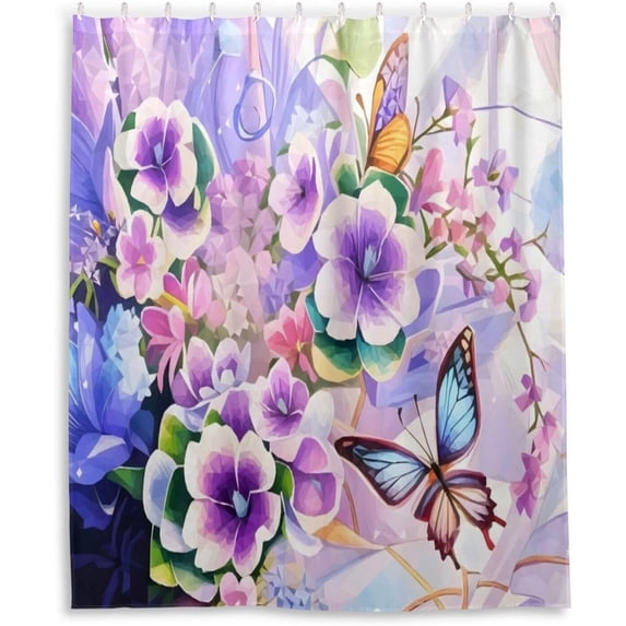 Flowers Butterfly Shower Curtain for Bathroom Modern Bathroom Decor Waterproof Washable Fabric Shower Curtains with 12 Hooks for Hotel Bathroom Bathtubs 60x72 Inch