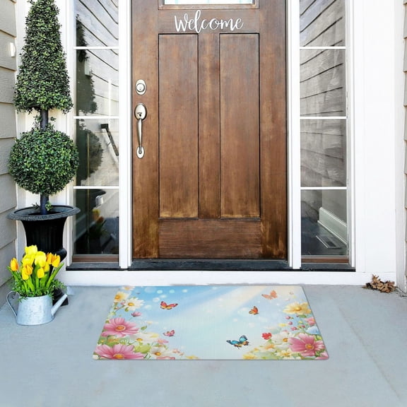 Flowers Butterfly Sunshine Spring Doormats Welcome Mats Gate Pads Entryway Outdoor 32" x 20"