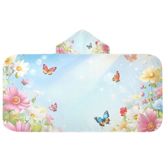 Flowers Butterfly Sunshine Spring Kids' Hooded Towel Wrap Bath Towels Bath Cape Bathrobe Unisex 50" x 23.5"