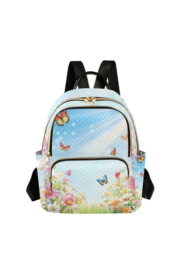 Floral Watercolor Backpack - White with Multi Floral Print Watercolor flowers black and white floral pattern printed  main image 4