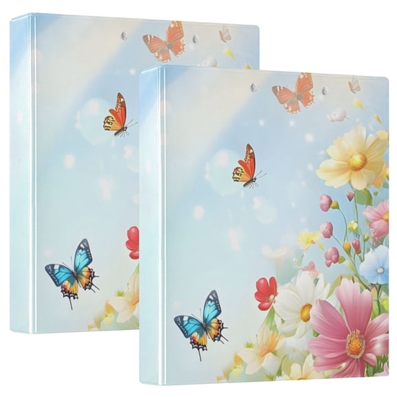 Flowers Butterfly Sunshine Spring Round Ring Binder 3 Rings 1.5" Capacity File Storage for A4 Size 1 Pack