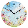 thumbnail image 1 of Flowers Butterfly Sunshine Spring Round Wall Clock Silent Analog Battery Operated Black Pointer Home Decor 9.84" Diameter, 1 of 11