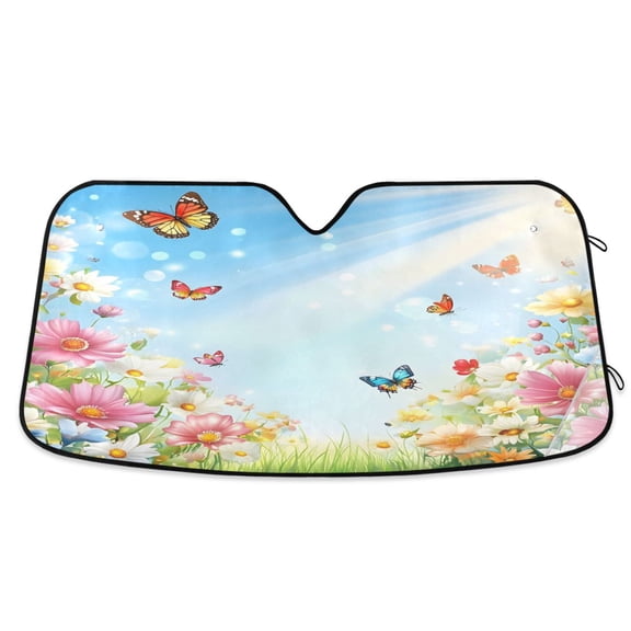 Flowers Butterfly Sunshine Spring Windshield Sun Shade Automobile Visor Accordion Folding Car Accessories M