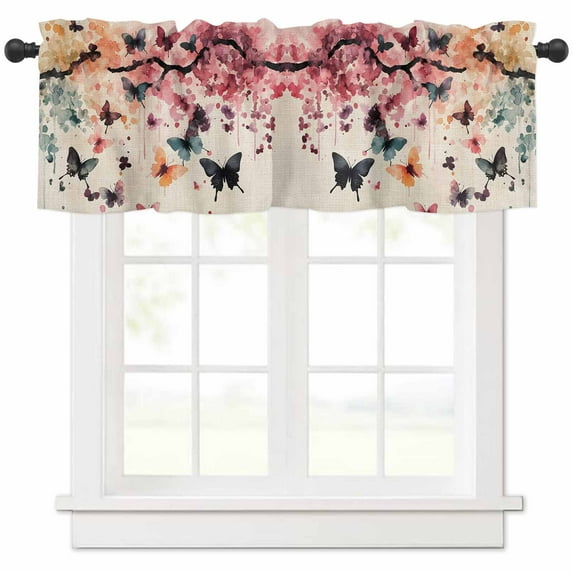 Flowers Butterfly Valances for Windows Farmhouse Kitchen Curtains Valances Rod Pocket Valance Curtains for Kitchen Windows Vintage Rustic Ombre Spring Floral Window Valances for Bathroom 54"x18"