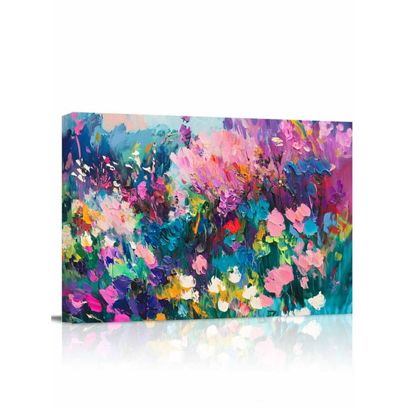 Flowers Canvas Print Wall Art Pastry Style Framed Canvas Art Wall Decor Abstact Pictures Painting Morden Artwork for Living Room Bedroom, Ready to Hang - 16"x20"