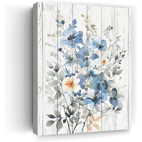 Flowers Canvas Prints Wall Art Decor Watercolor Modern Artwork Yellow Blue Red Wildflower Pictures Panels Wood Grain Framed Floral Paintings For Bathroom Living Room Bedroom Office Kitchen 12x16 Inch