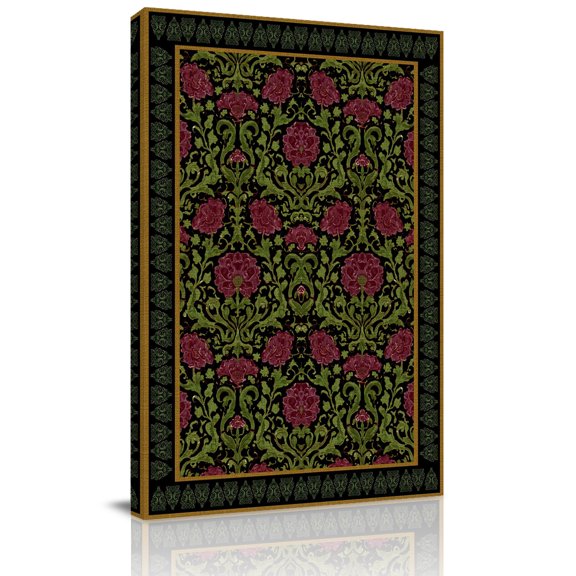 Flowers Canvas Wall Art for Living Room, Ethnic Abstract Dark Red Rose Floral Boho Border Poster Print Painting for Bedroom Office Home Decoration Wall Pictures Prepare To Hang 8"x10"