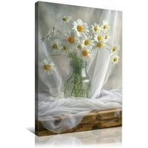 Flowers Canvas Wall Art Modern Gallery Decor Print Elegant White Daisy in Bottle Theme Paintings Chic Artwork Ready to Hang for Kitchen and Bedroom Decor 12x16in