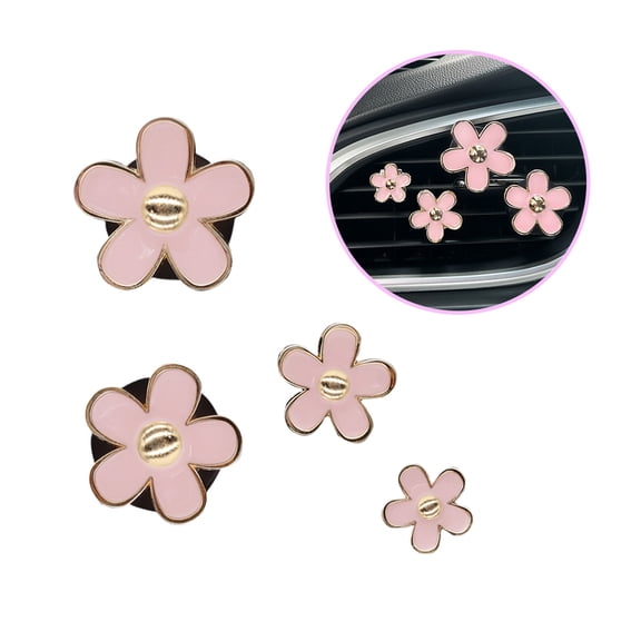 Flowers Car Accessories,4pcs Pink Daisy Air Vent Clips Car Air Freshener,4 Sizes Light Pink Flower Vent Clips Car Decor for Women,Refillable Diffuser