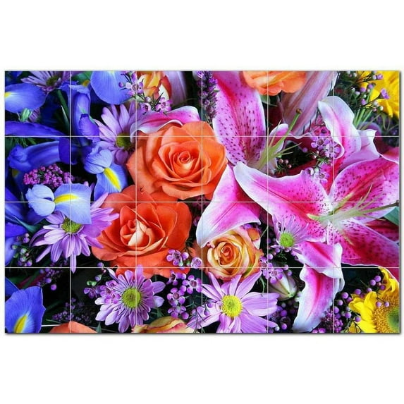 Flowers Ceramic Tile Mural Kitchen Backsplash Bathroom Shower, 402352-S64