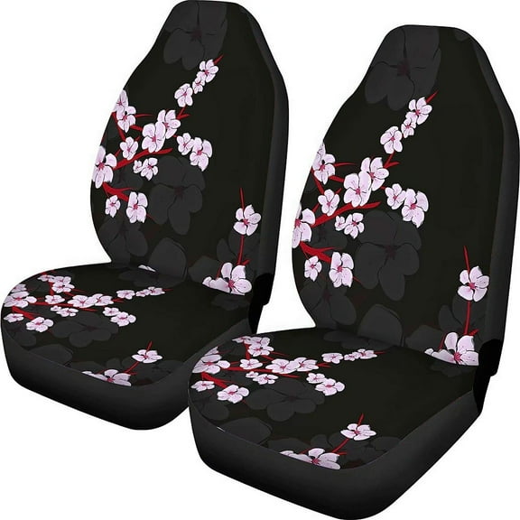 Flowers Cherry Blossoms Printed Car Seat Covers Set of 2 Front Bucket Seat Protector Accessories Universal Fit Most Cars Trucks