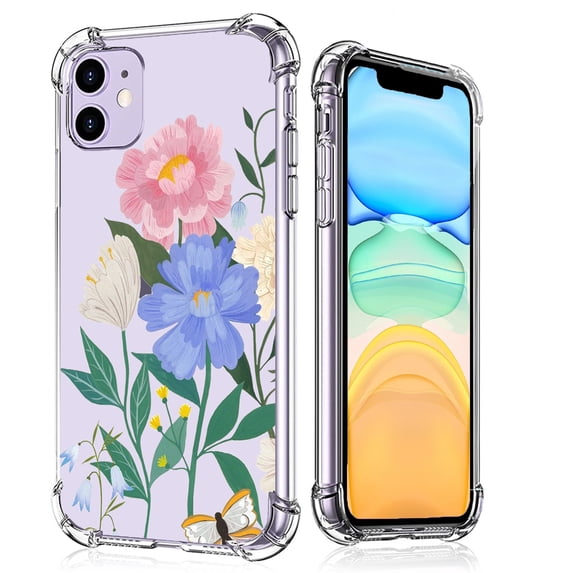 Flowers Clear Case for iPhone 11,Aesthetic Art Design Case for Men Women,Unique Soft Transparent TPU Bumper Case Cover