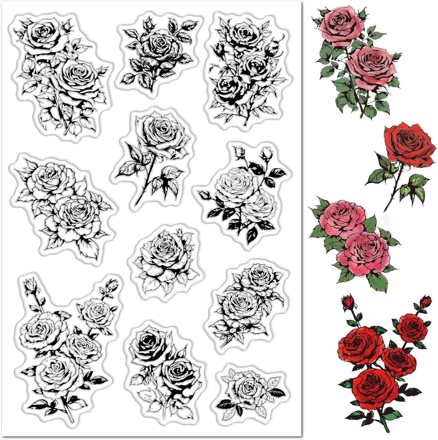 Flowers Clear Stamps for DIY Card Making Floral Roses Leaves Plants ...