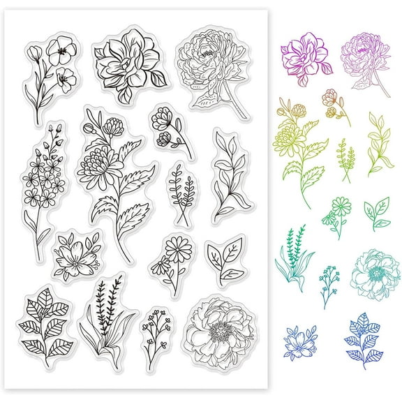 Flowers Clear Stamps Transparent TPR Stamp Acrylic Stamping Block for Card Making Decoration and DIY Scrapbooking