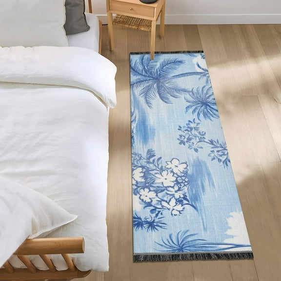 Flowers Coconut Trees Waves Hawaii Bedside Runner Rug 2'x 6' Non Slip Carpet Floor Mat Area Rug