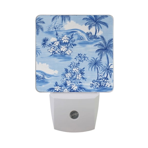 Flowers Coconut Trees Waves Hawaii LED Night Light with Smart Sensor Plug Into Wall Dusk to Dawn 2 packs