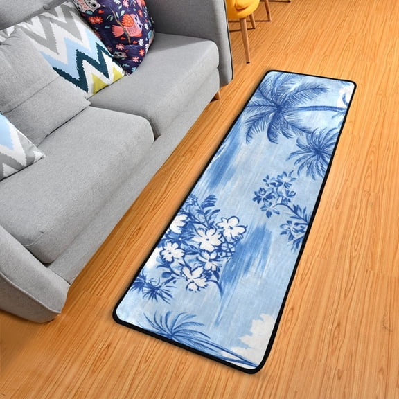 Flowers Coconut Trees Waves Hawaii Long Floor Mat Runner Rug Area Mat Noise Reduction Water Absorbent Non-Slip 72" x 24"