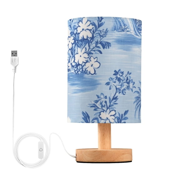Flowers Coconut Trees Waves Hawaii Table Lamp with USB Port LED Warm Light Lamp Night Light Home Decor